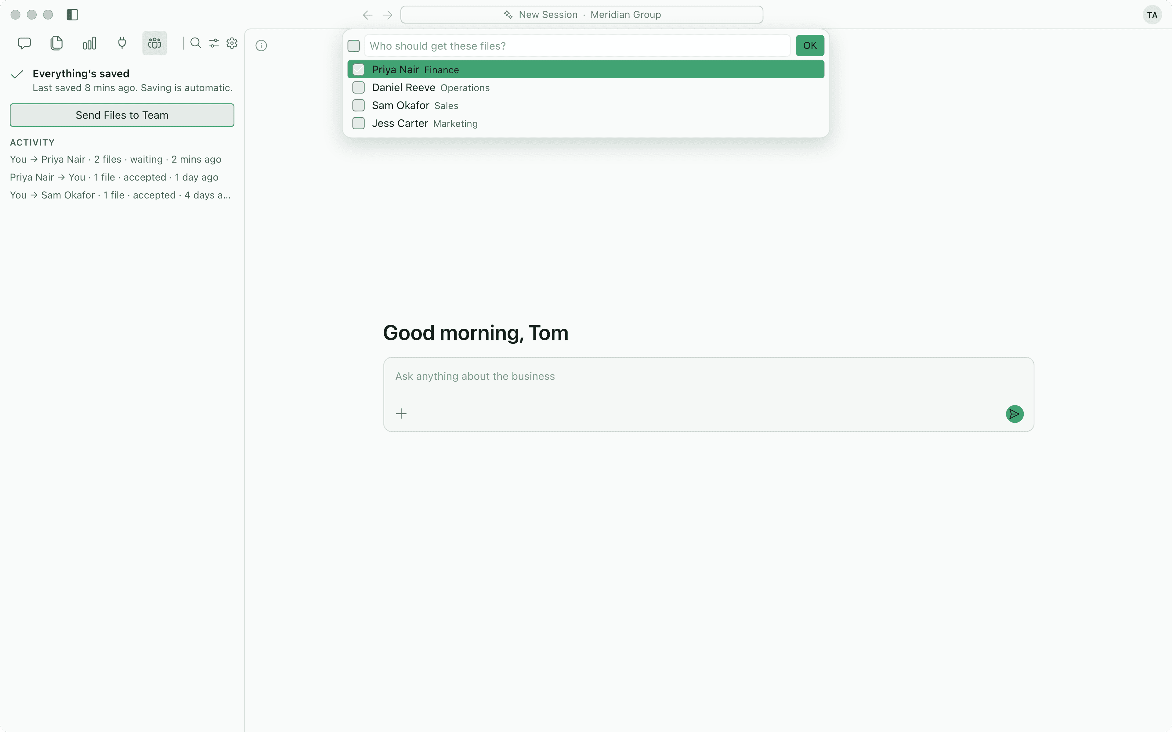 The shared company workspace in Imperium OS