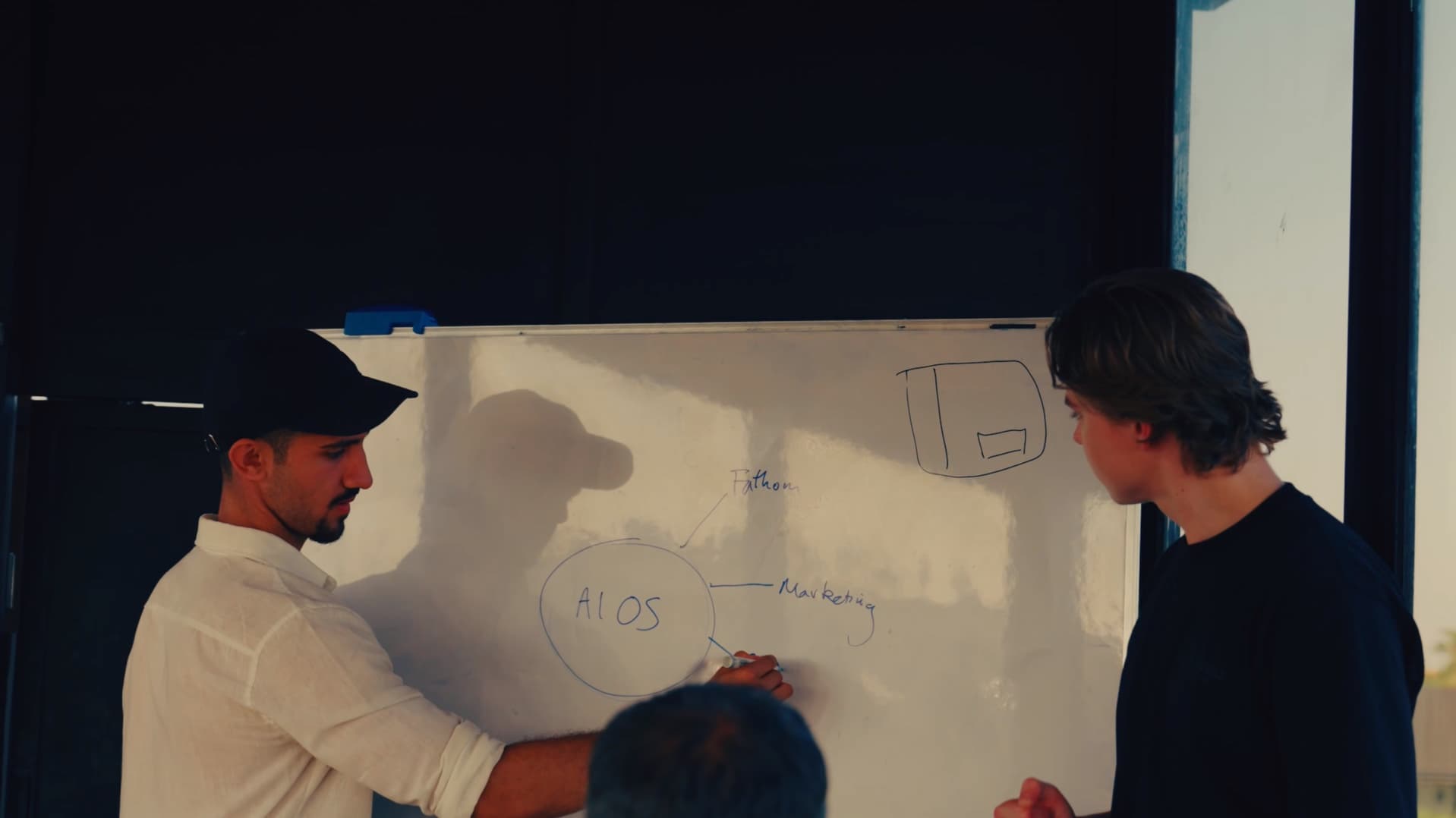 Alex and Archie mapping a company at the whiteboard.